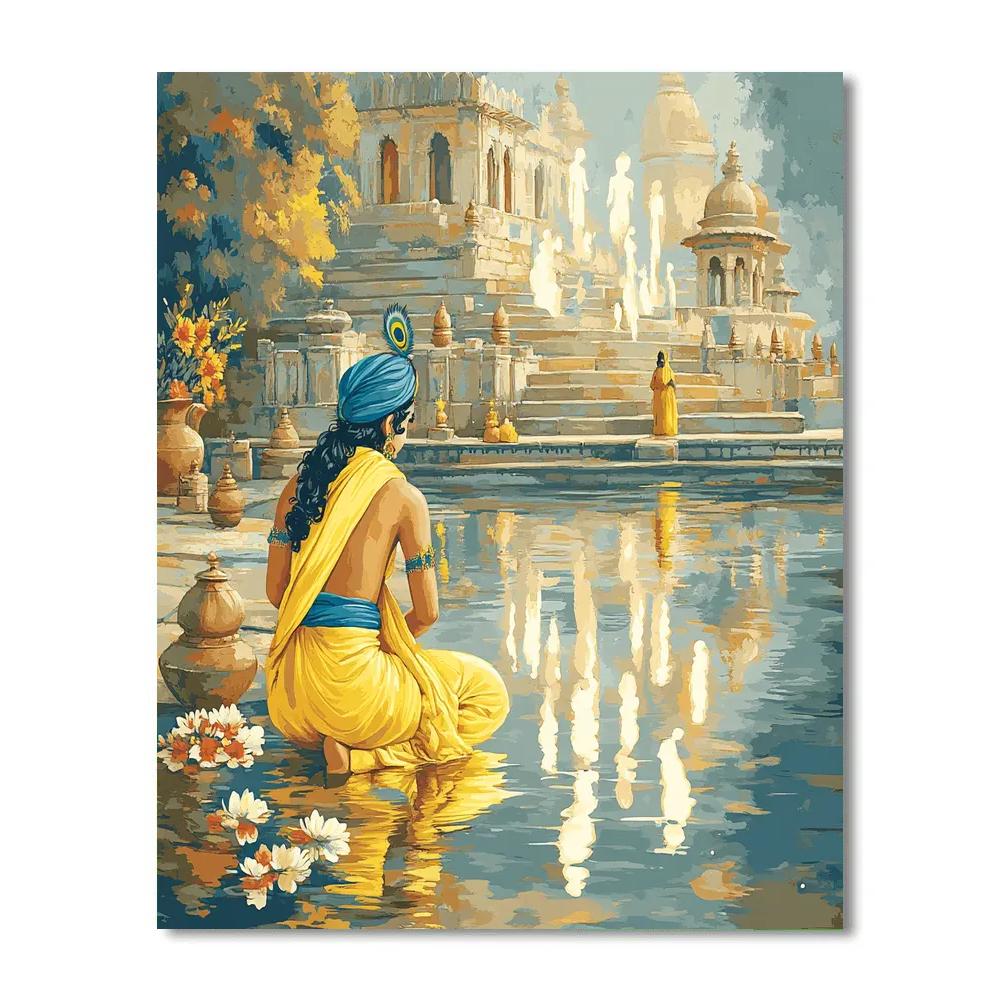 Krishna In The River Mirror Labyrinth paint by color