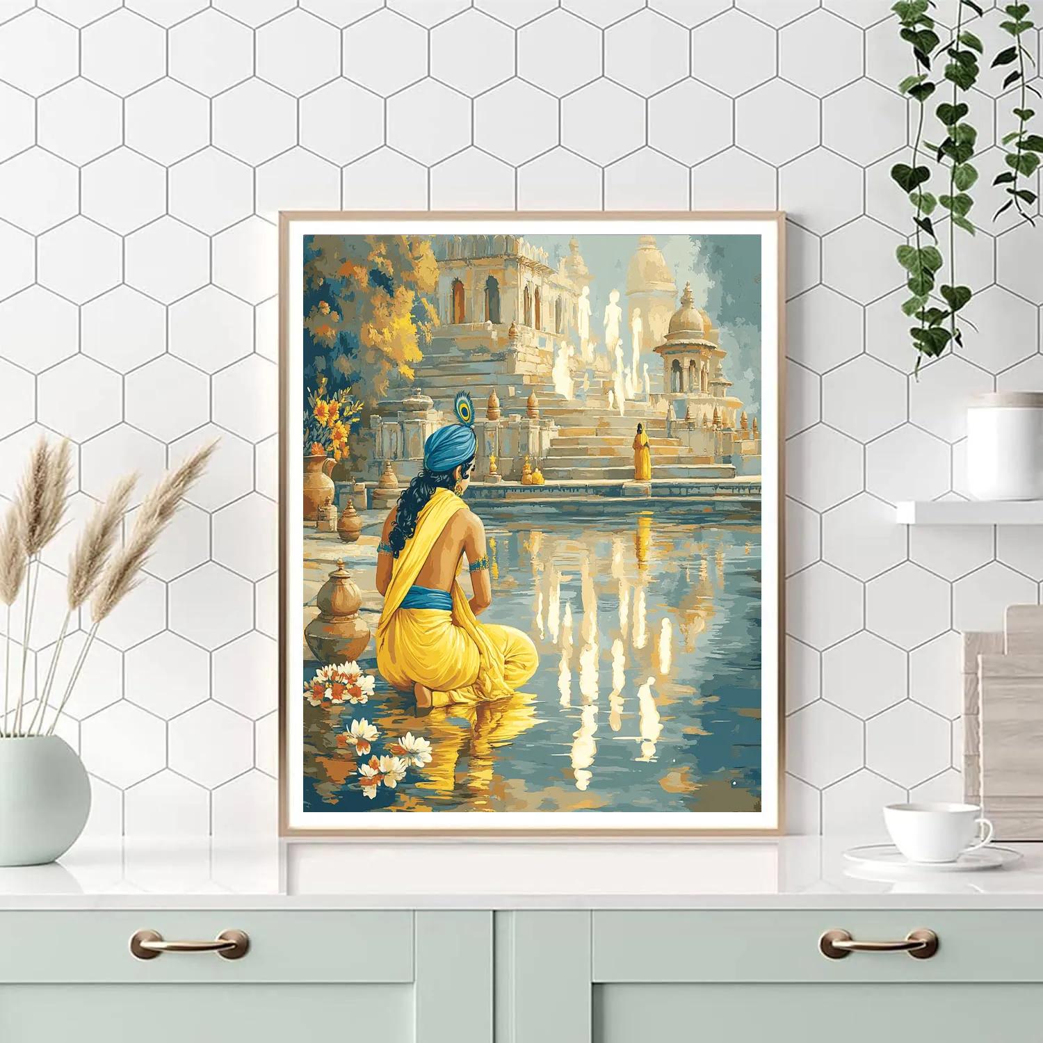 Krishna In The River Mirror Labyrinth paint by color