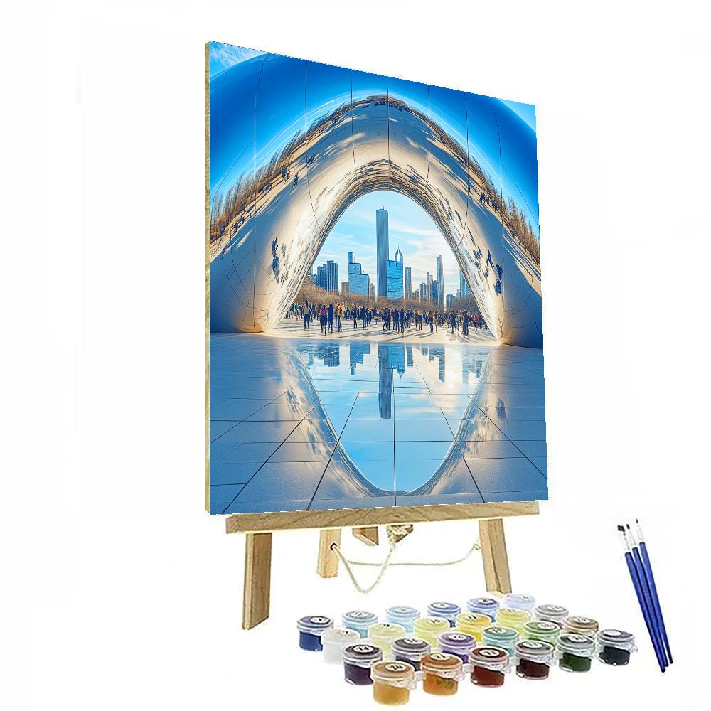 Millennium Park Cloud Gate Reflection Chicago United States Number painting
