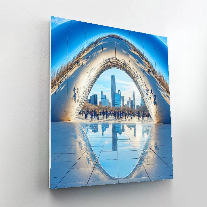 Millennium Park Cloud Gate Reflection Chicago United States Number painting