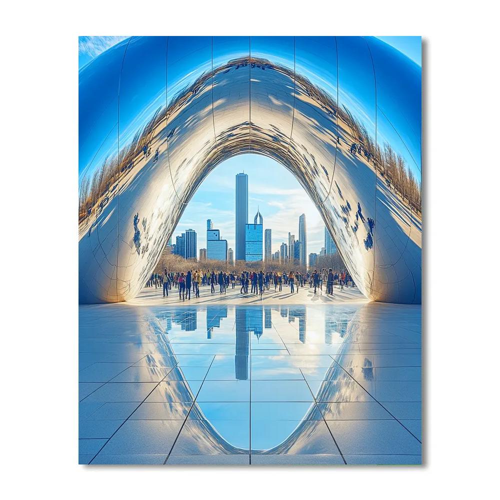 Millennium Park Cloud Gate Reflection Chicago United States Number painting