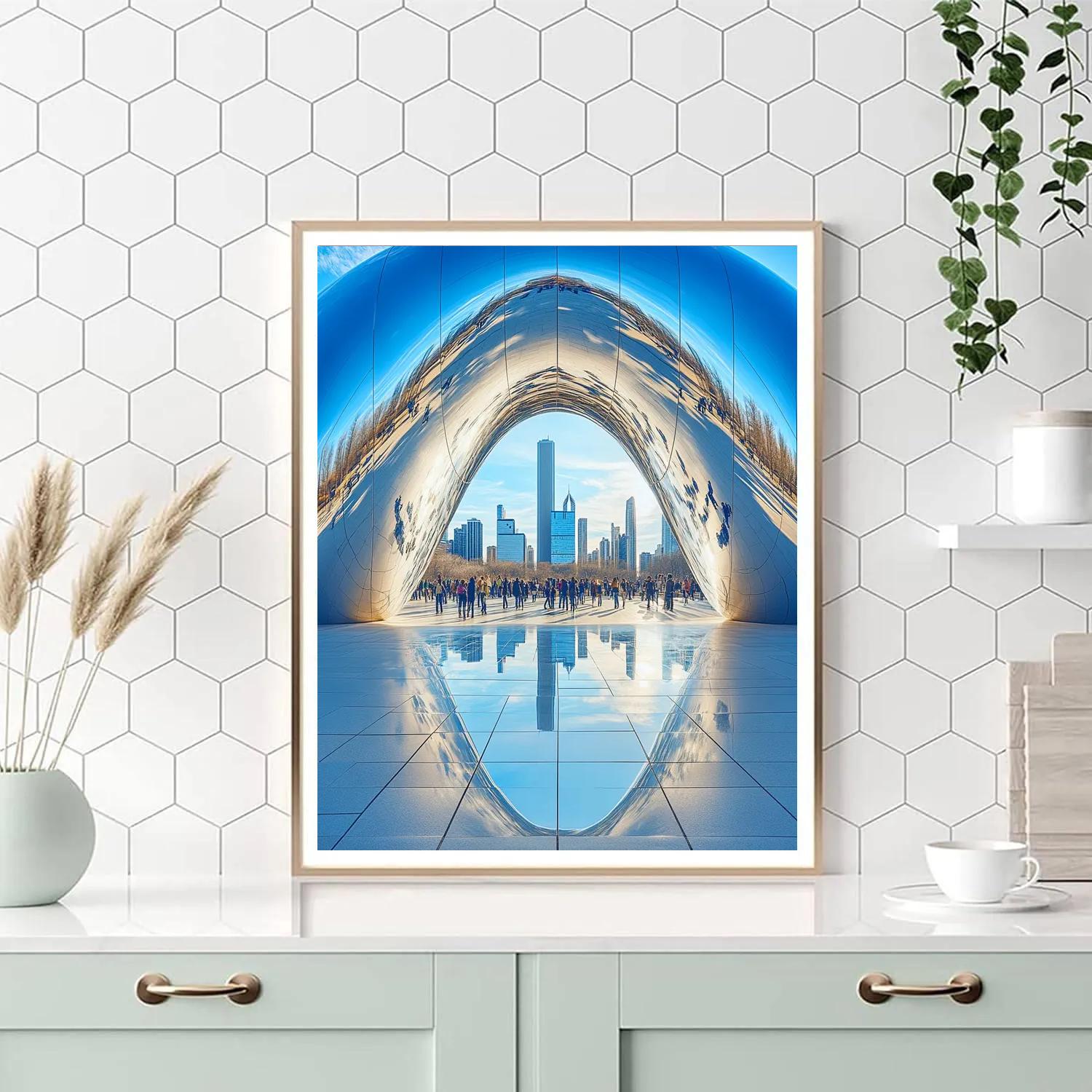 Millennium Park Cloud Gate Reflection Chicago United States Number painting