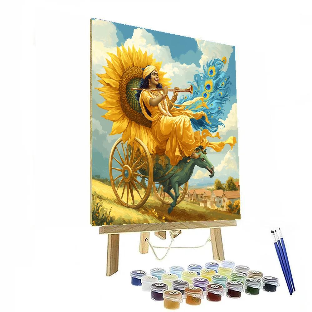 Krishna And The Sunflower Chariot paint by color