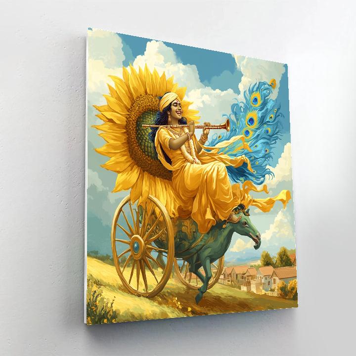 Krishna And The Sunflower Chariot paint by color