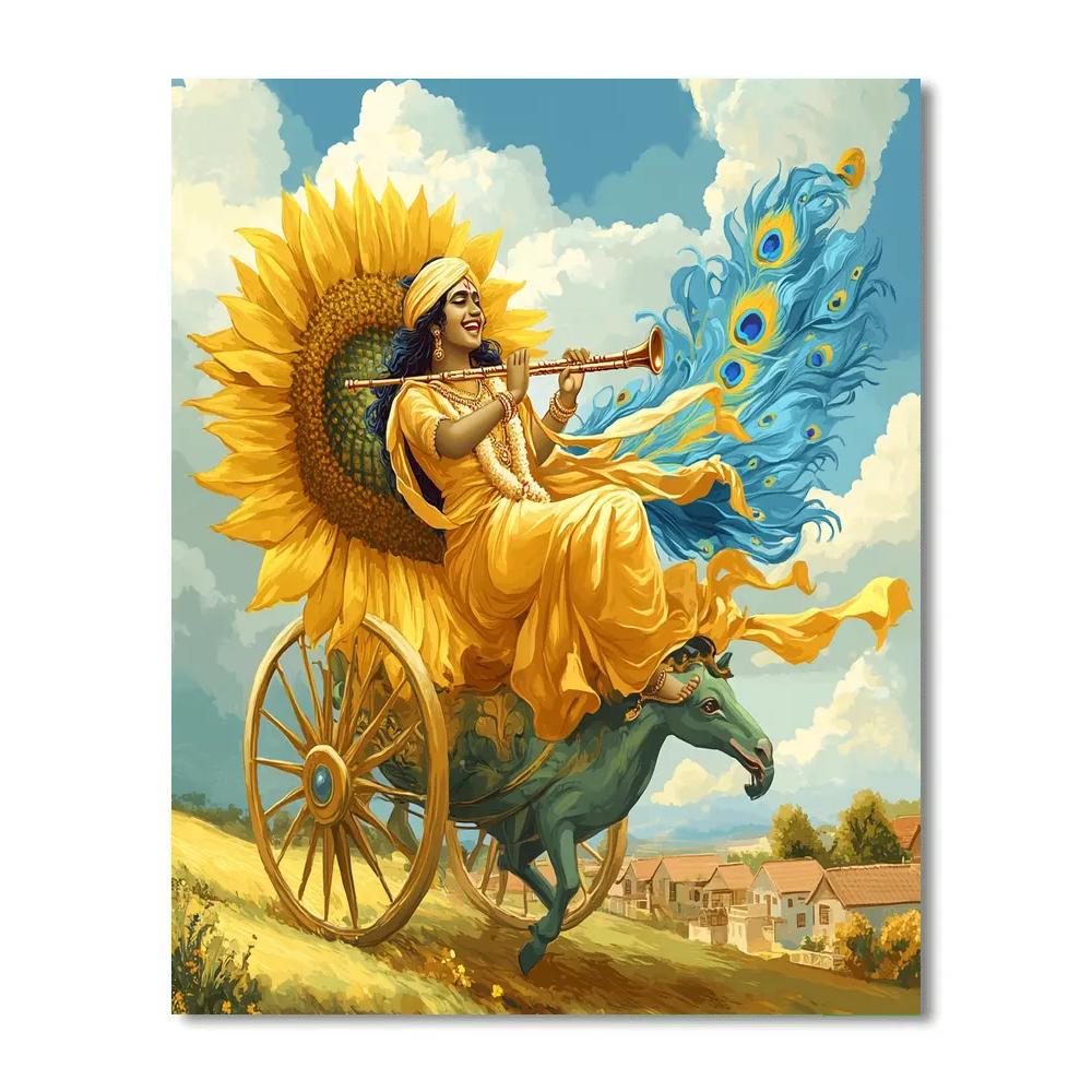 Krishna And The Sunflower Chariot paint by color