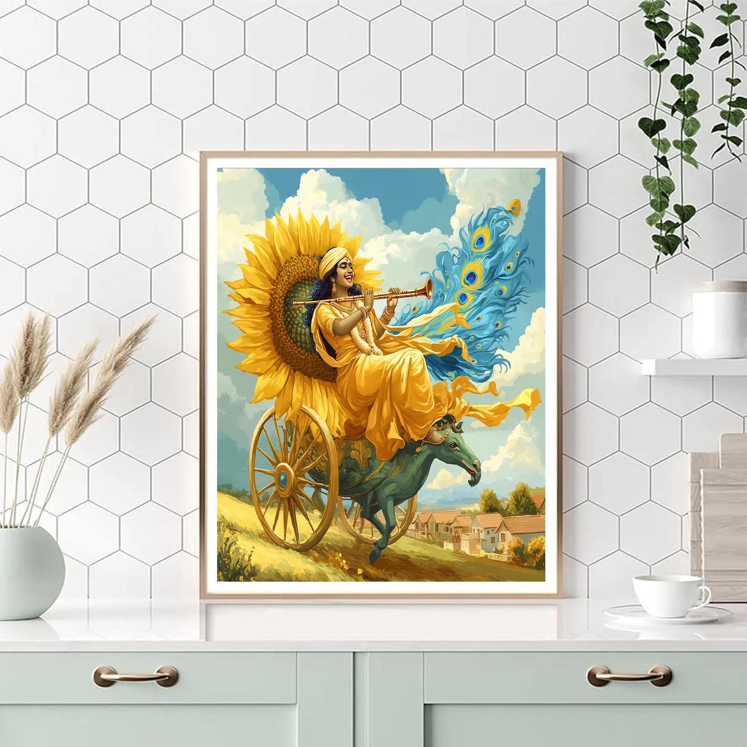 Krishna And The Sunflower Chariot paint by color