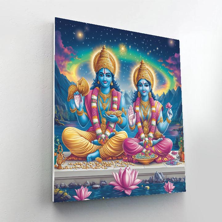 Vishnu And Lakshmi Under The Aurora Lotus Sky Paint by numbers art