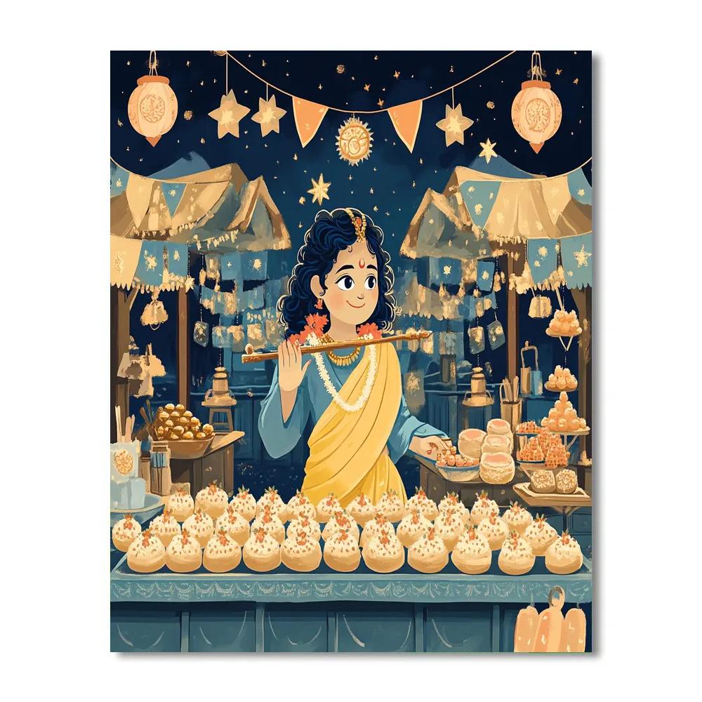 Krishna Serving Prasad At The Star Market painting number kit