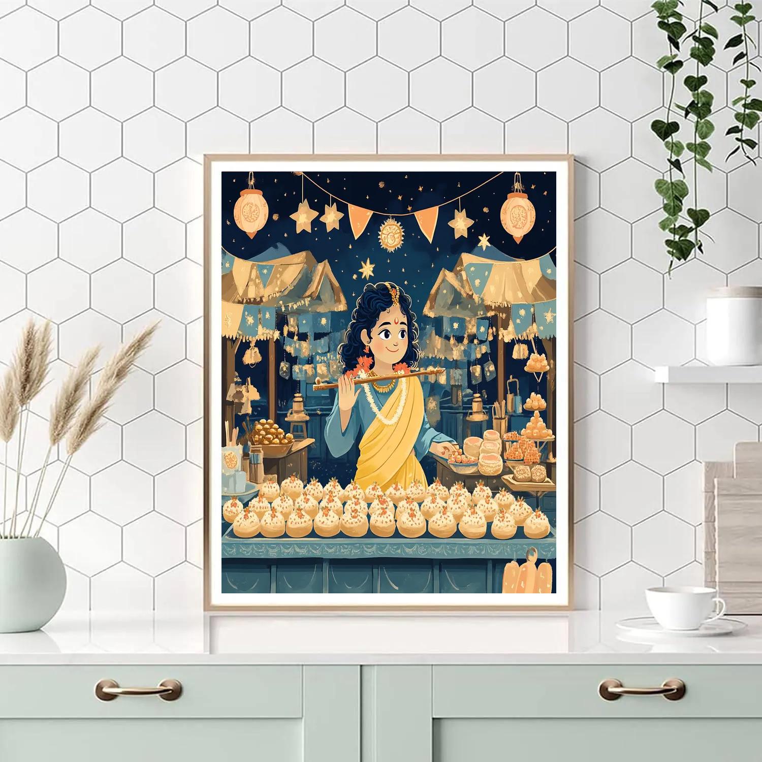 Krishna Serving Prasad At The Star Market painting number kit