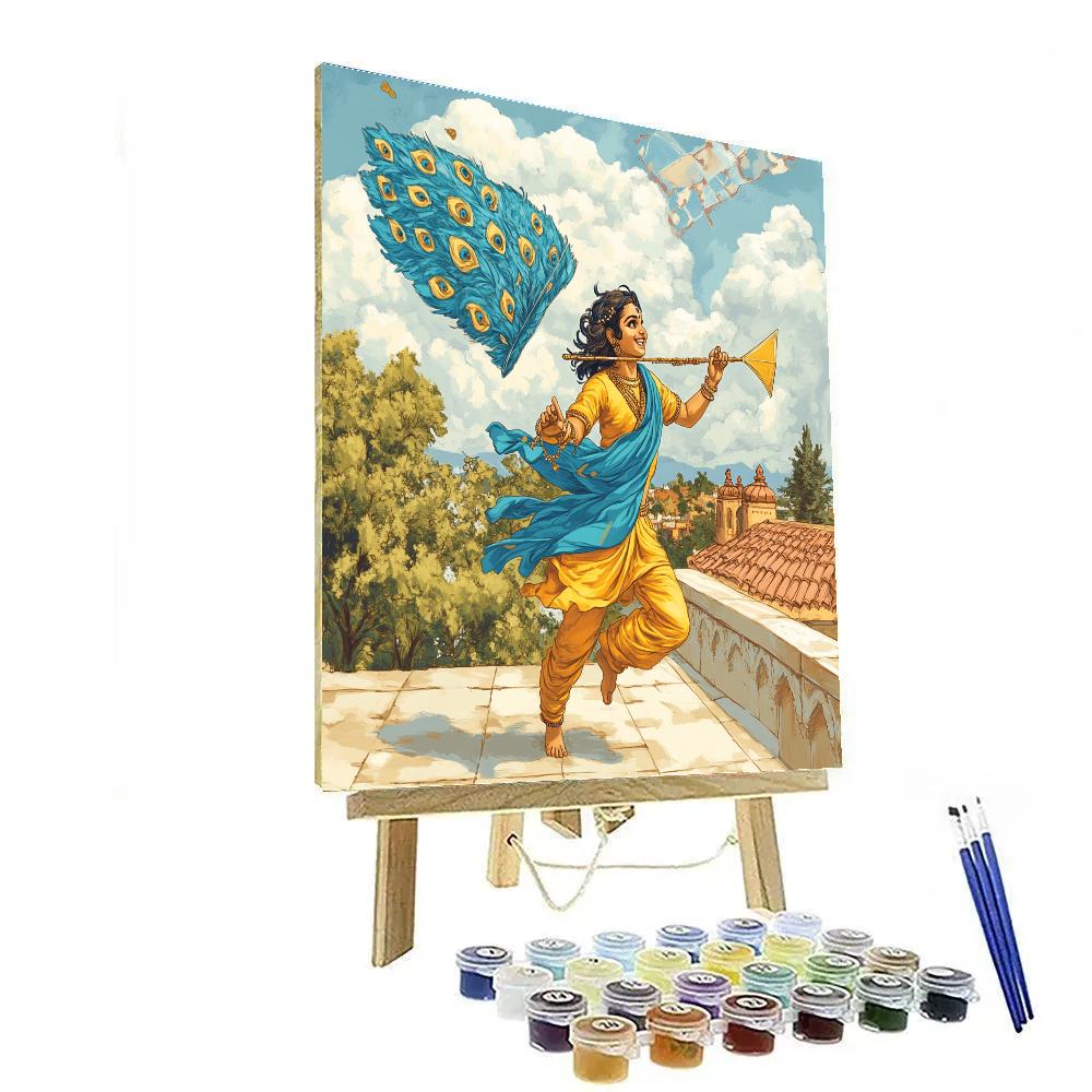 Krishna And The Peacock Feather Kite Paint by numbers art