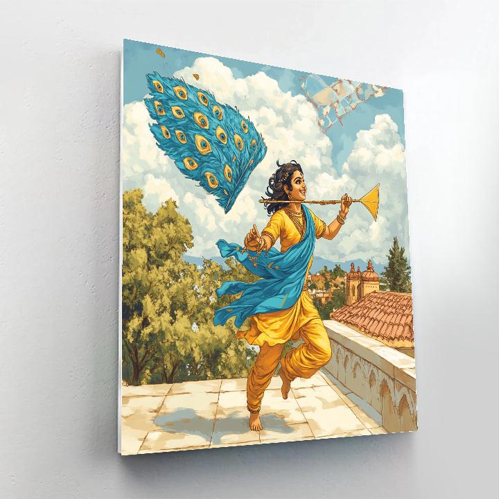 Krishna And The Peacock Feather Kite Paint by numbers art