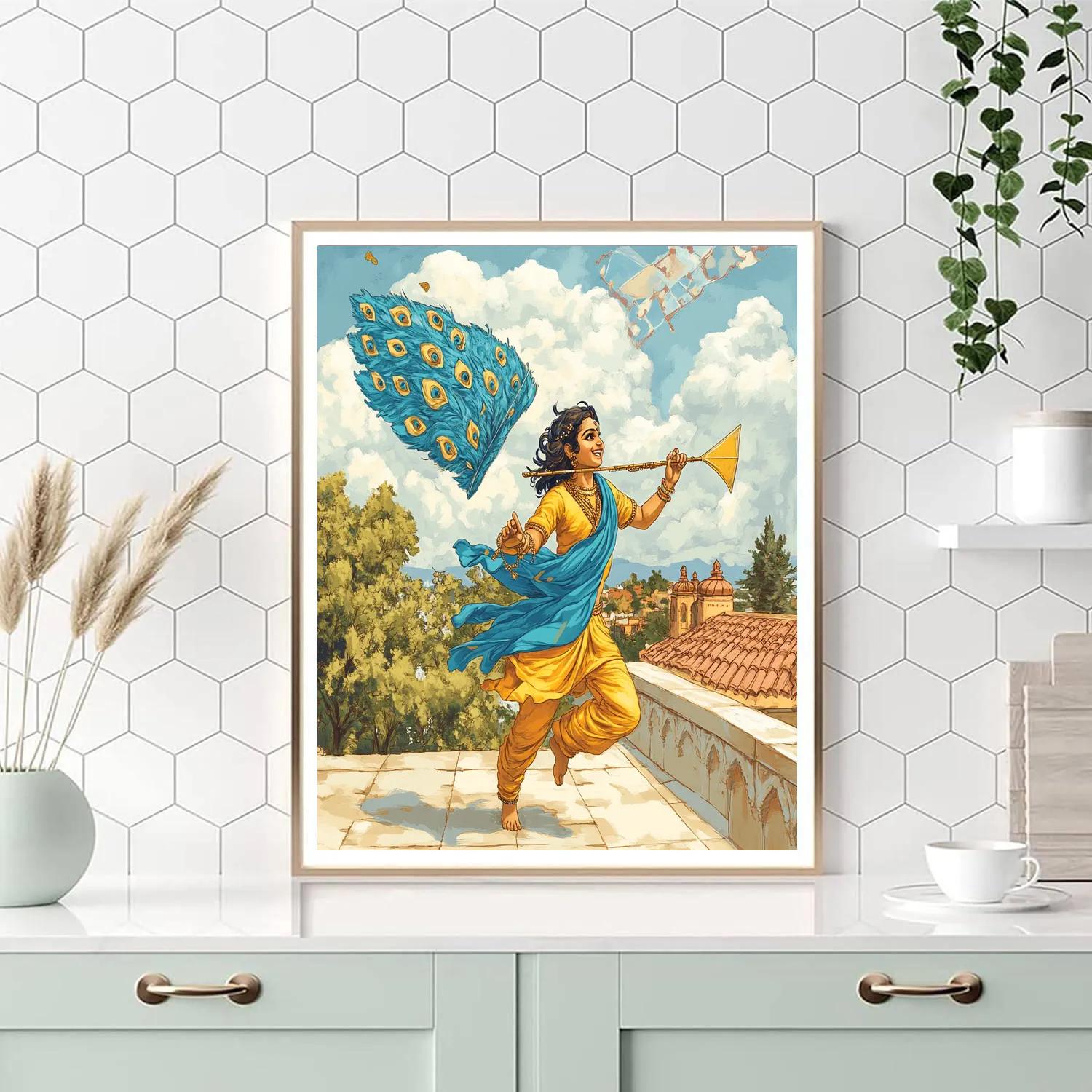 Krishna And The Peacock Feather Kite Paint by numbers art