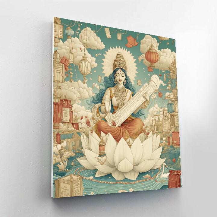 Saraswati In The Floating Library Of Lotus Kites paint by number