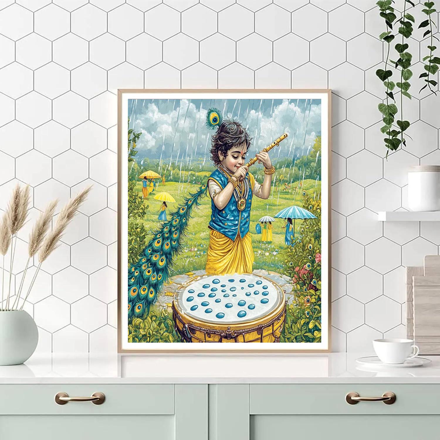 Krishna And The Rain Drum Monsoon Paint by numbers art