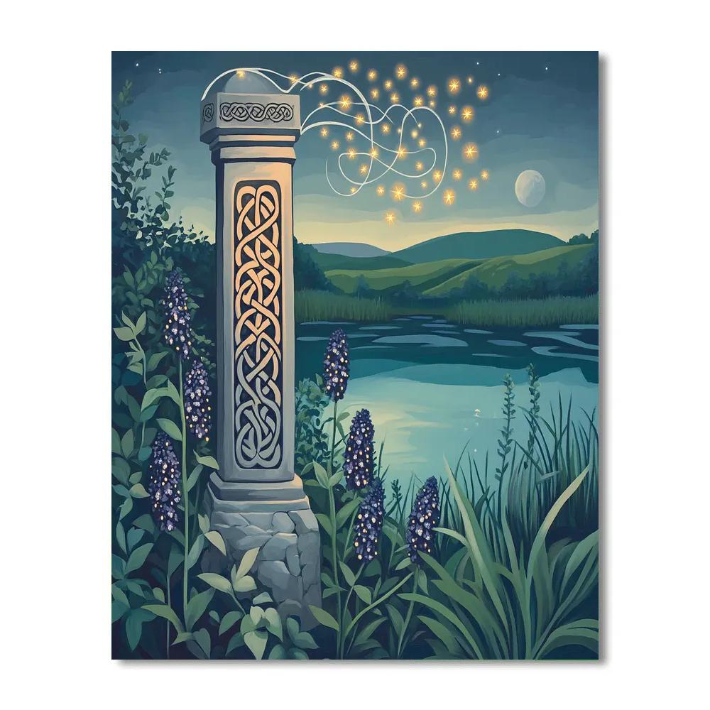 Silver-Haloed Celtic Ogham Lantern Painting by numbers kit