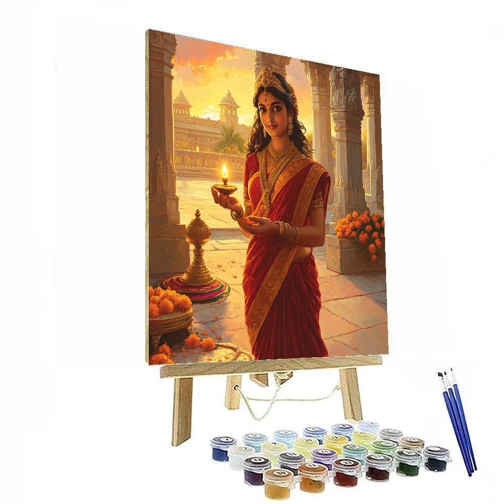 Temple Courtyard, Parvati In Morning Aarti painting number kit