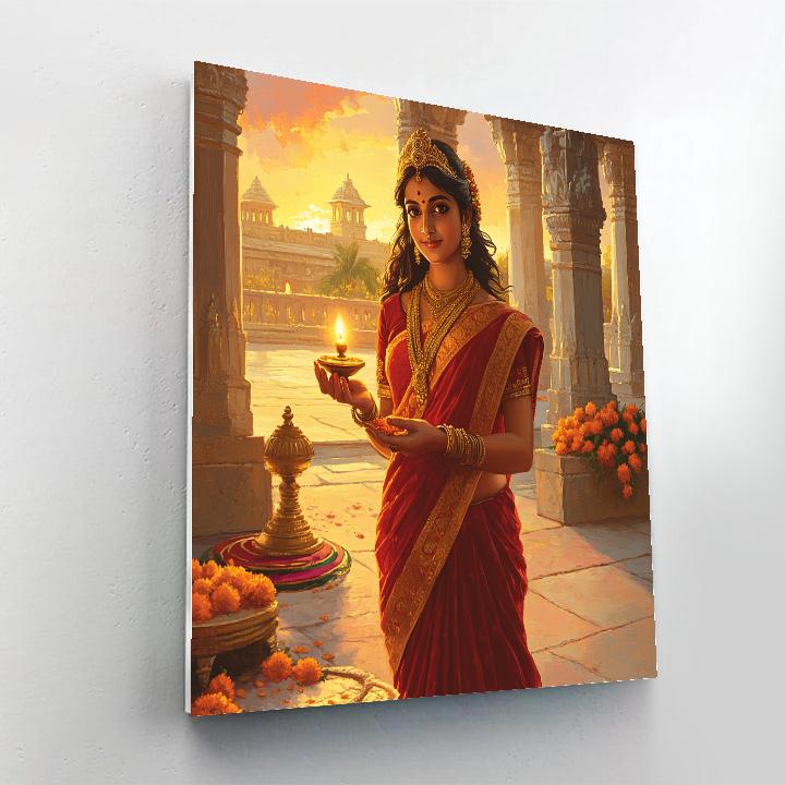 Temple Courtyard, Parvati In Morning Aarti painting number kit