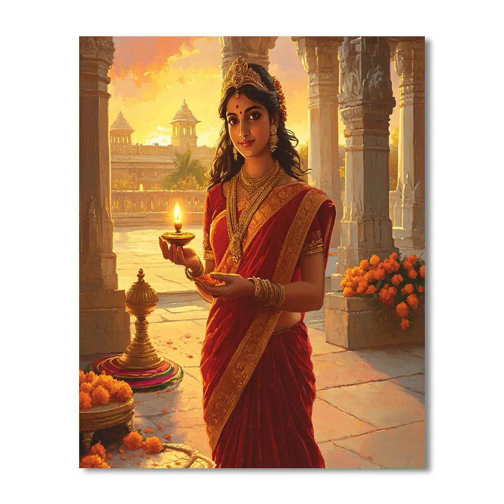 Temple Courtyard, Parvati In Morning Aarti painting number kit