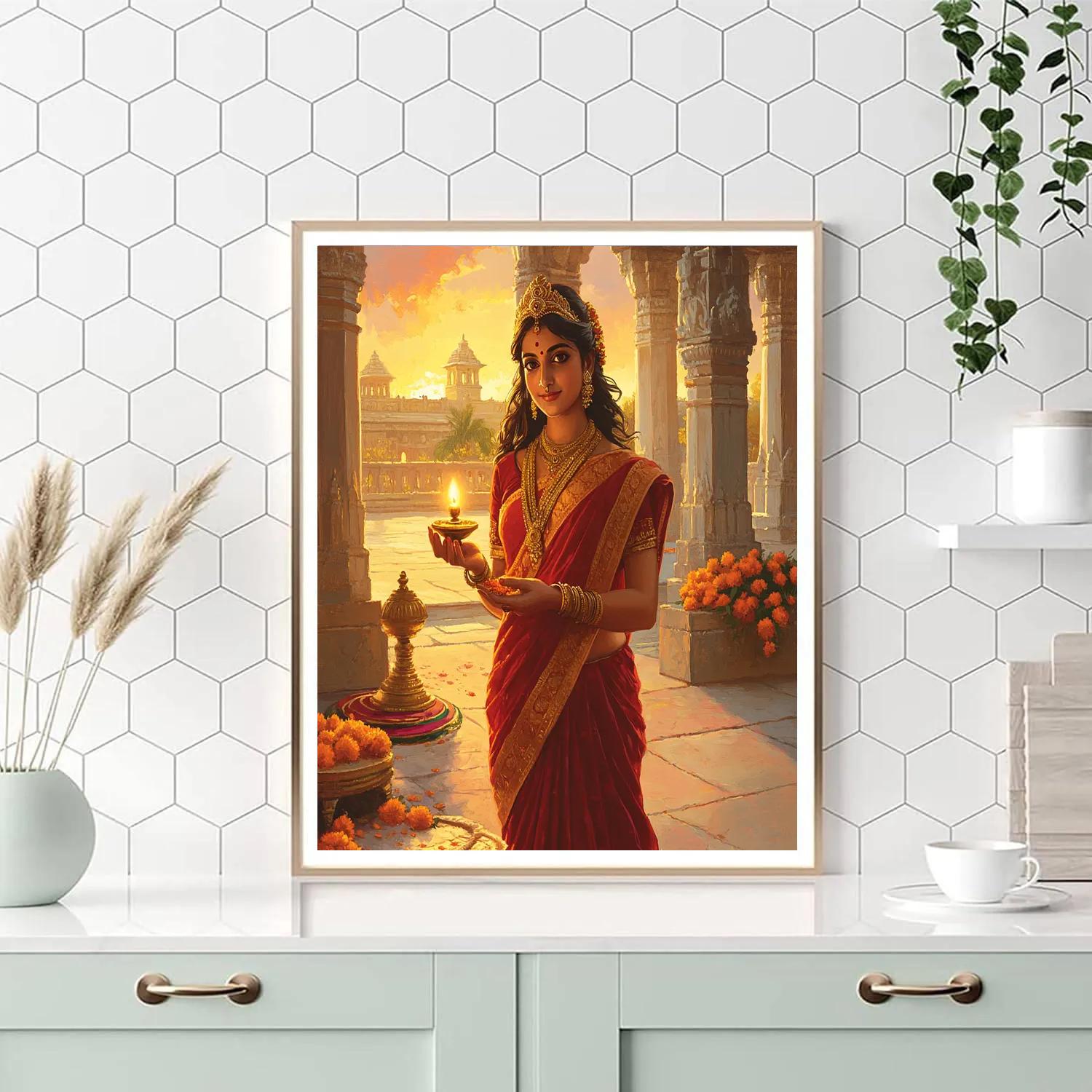 Temple Courtyard, Parvati In Morning Aarti painting number kit