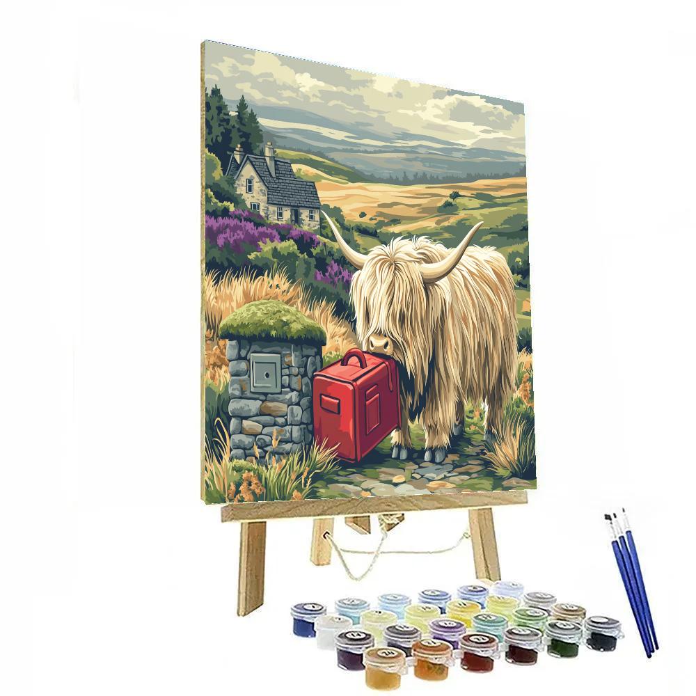 Highland Cow Postmaster At The Moorland Mailbox painting number kit
