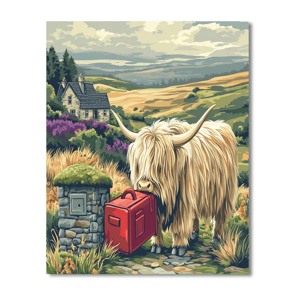 Highland Cow Postmaster At The Moorland Mailbox painting number kit