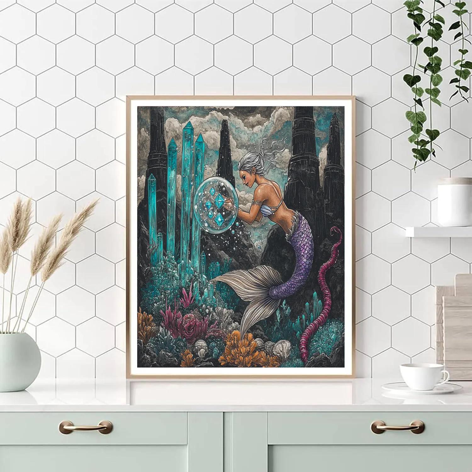 Crystal Vent Garden With Mermaid Guardian Painting by numbers kit