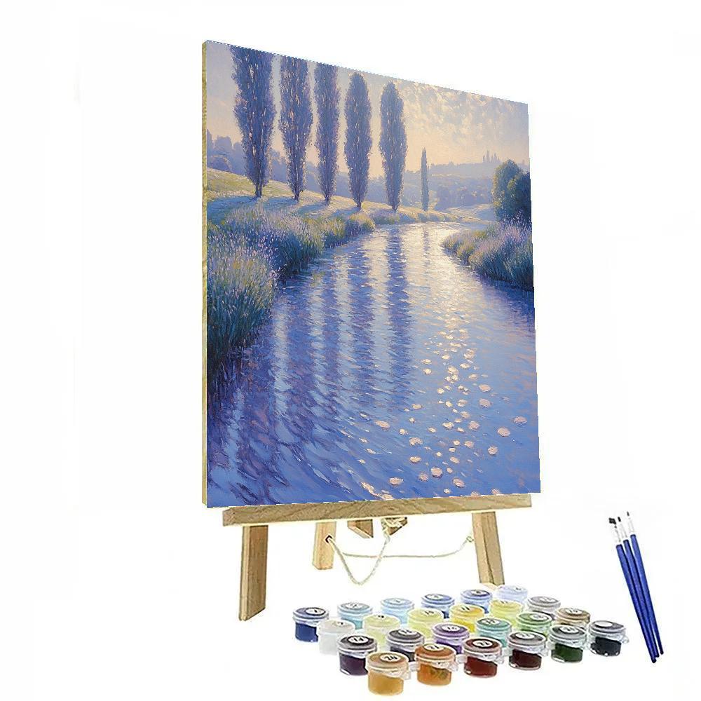 Claude Monet Inspired Frosted Poplars Along A Silent Canal paint by color