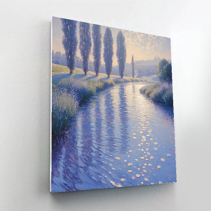 Claude Monet Inspired Frosted Poplars Along A Silent Canal paint by color