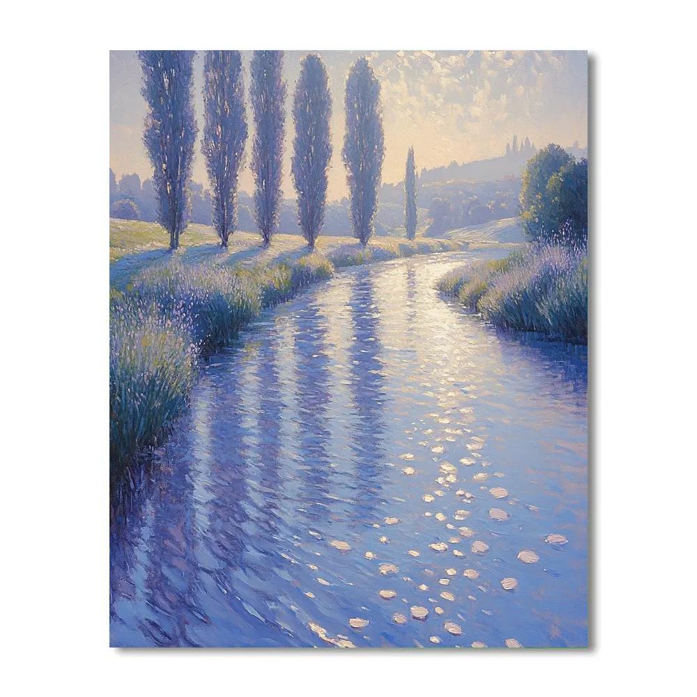 Claude Monet Inspired Frosted Poplars Along A Silent Canal paint by color