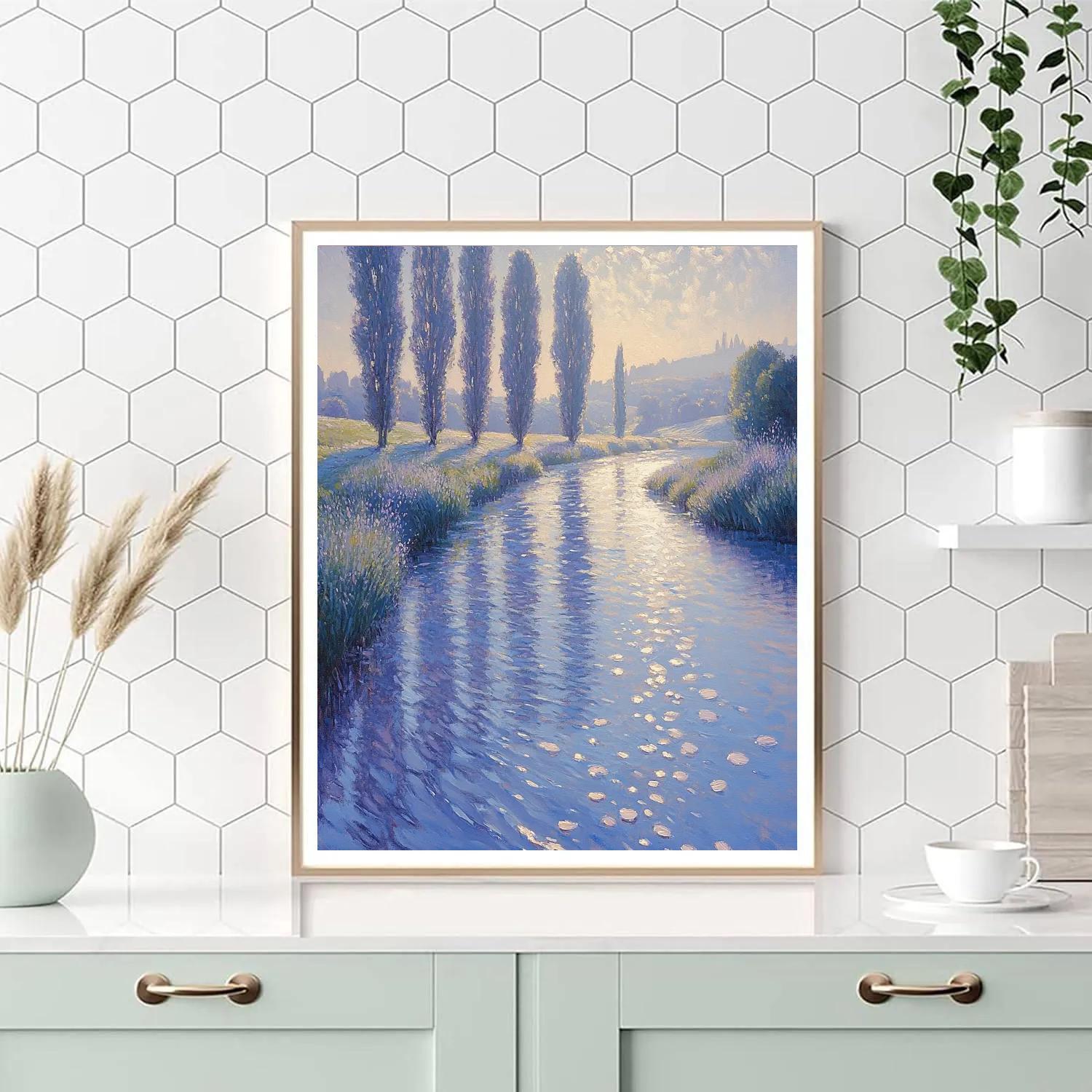 Claude Monet Inspired Frosted Poplars Along A Silent Canal paint by color