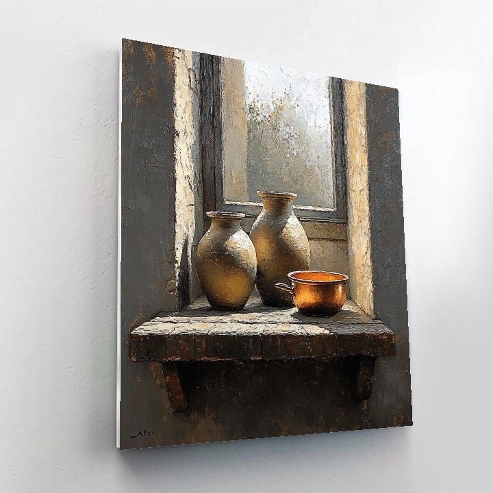 Diego Velázquez Inspired Silvery Bodegon Of Clay Jars And Copper Glints painting number kit