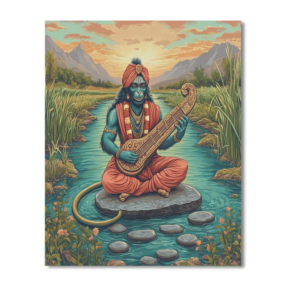 Hanuman River Stone Musician Painting by numbers kit
