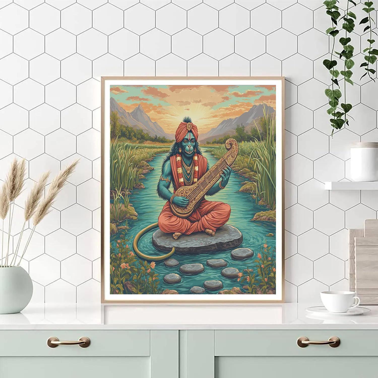 Hanuman River Stone Musician Painting by numbers kit