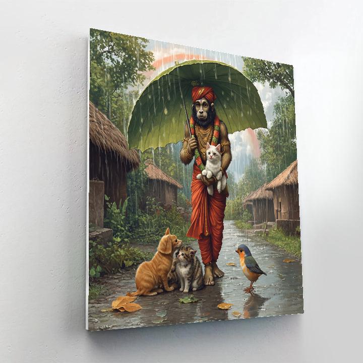 Hanuman Rainy Day Umbrella Protector Numbered painting kits