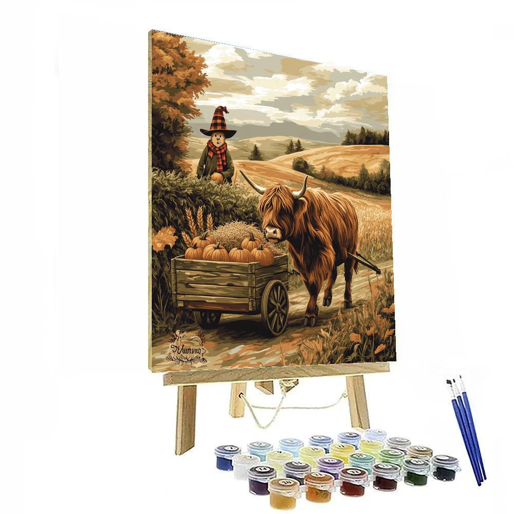 Harvest Cart Ride, Highland Cow In Autumn Fields Paint by numbers kits