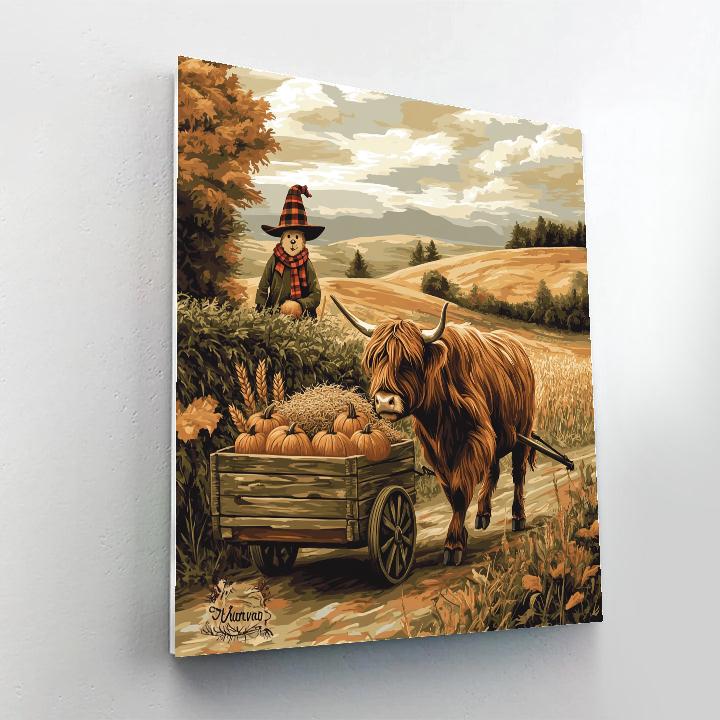 Harvest Cart Ride, Highland Cow In Autumn Fields Paint by numbers kits