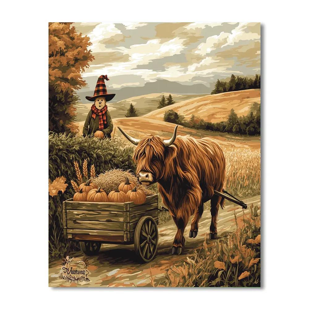 Harvest Cart Ride, Highland Cow In Autumn Fields Paint by numbers kits