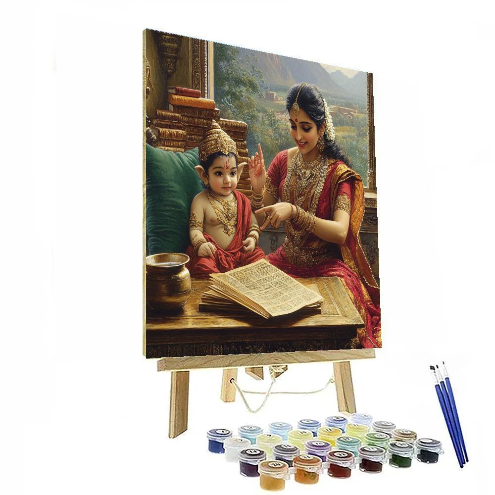 Parvati And Ganesha In Study Time paint by number