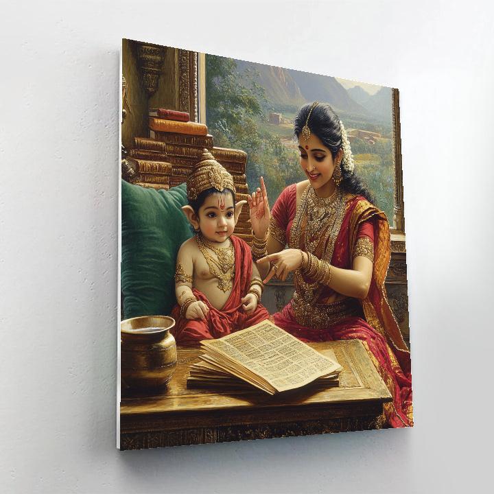 Parvati And Ganesha In Study Time paint by number