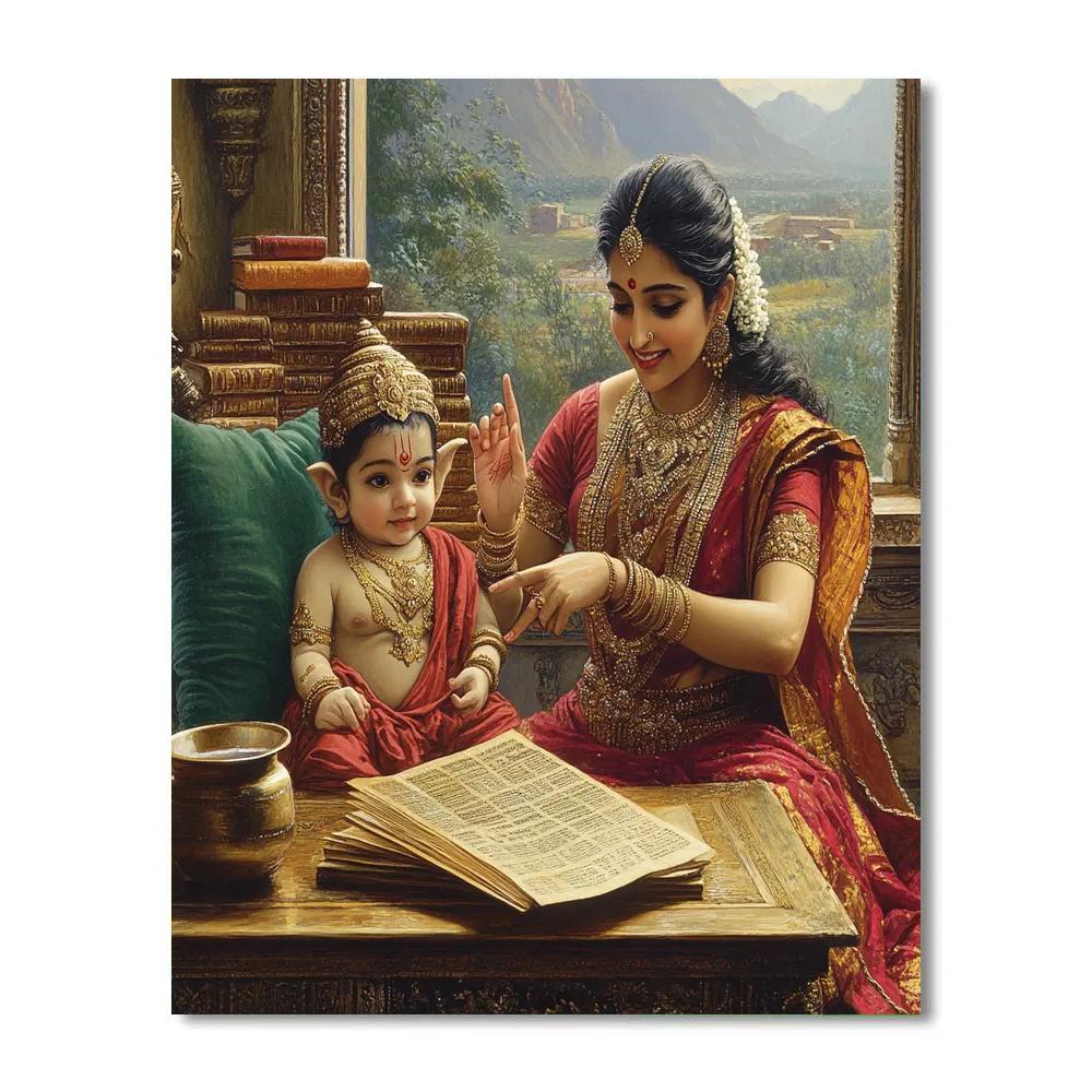 Parvati And Ganesha In Study Time paint by number