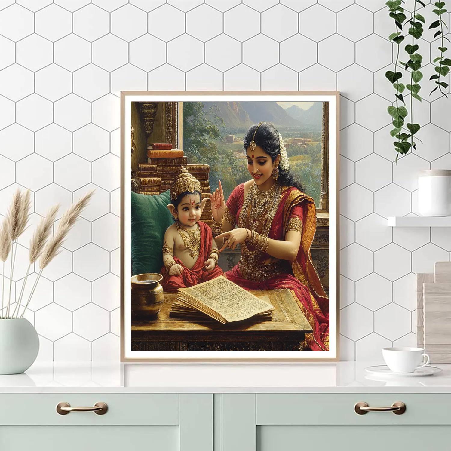 Parvati And Ganesha In Study Time paint by number