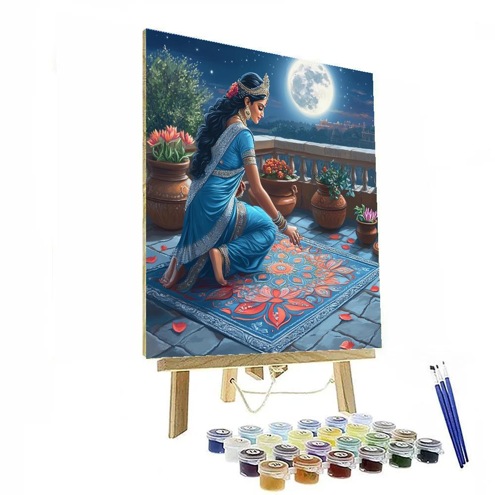 Parvati At The Moonlit Rooftop Rangoli Paint by numbers art