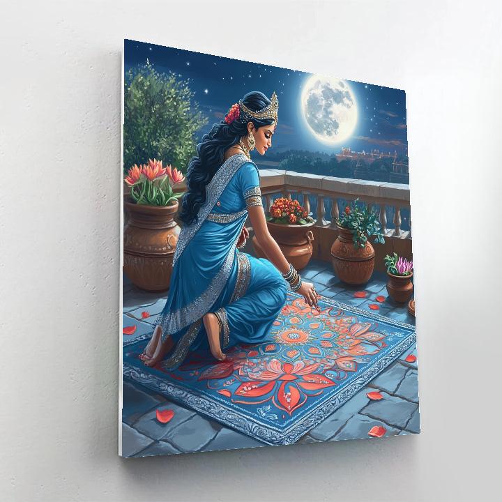 Parvati At The Moonlit Rooftop Rangoli Paint by numbers art