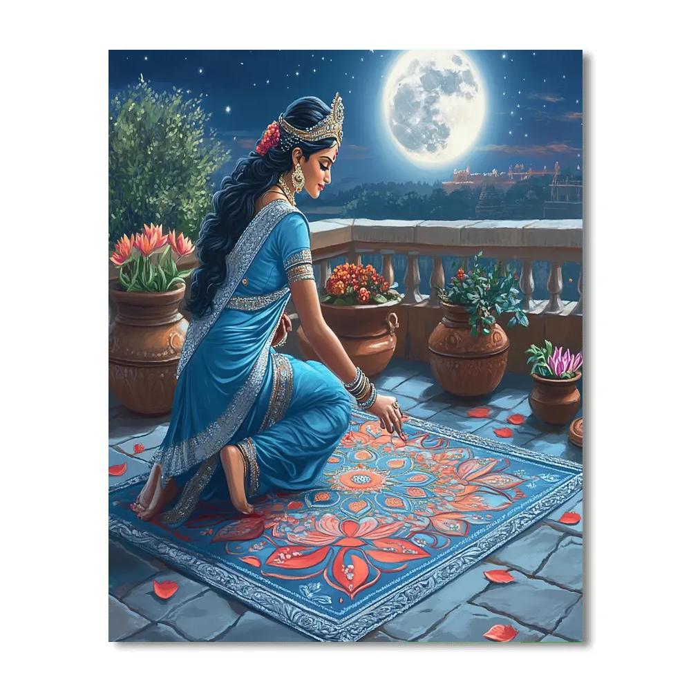 Parvati At The Moonlit Rooftop Rangoli Paint by numbers art