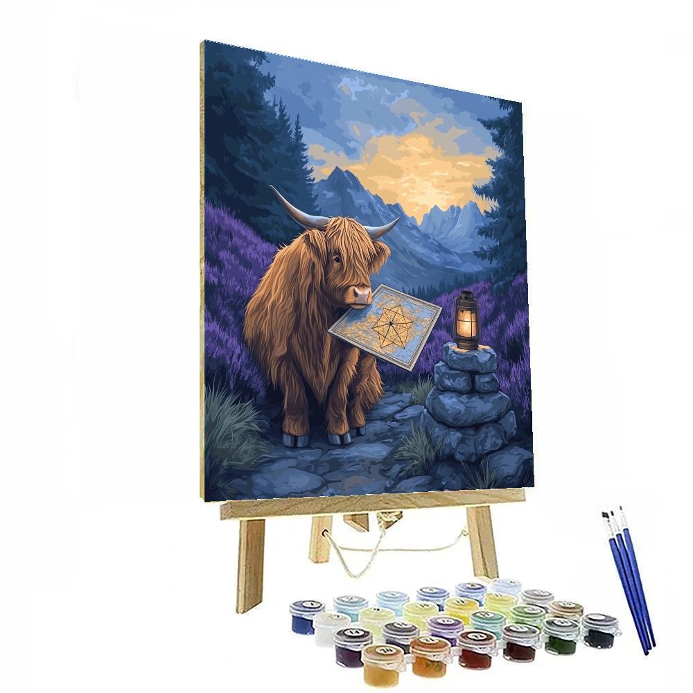 Star Chart Reading With Highland Cow At The Cairn paint by color