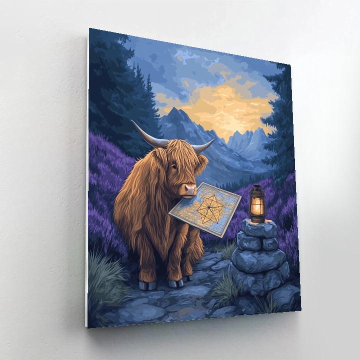 Star Chart Reading With Highland Cow At The Cairn paint by color