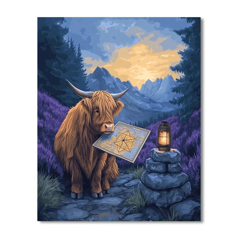 Star Chart Reading With Highland Cow At The Cairn paint by color
