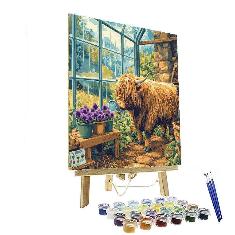 Highland Cow In The Greenhouse Of Thistles Number painting