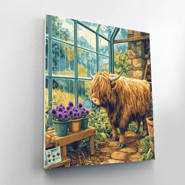 Highland Cow In The Greenhouse Of Thistles Number painting