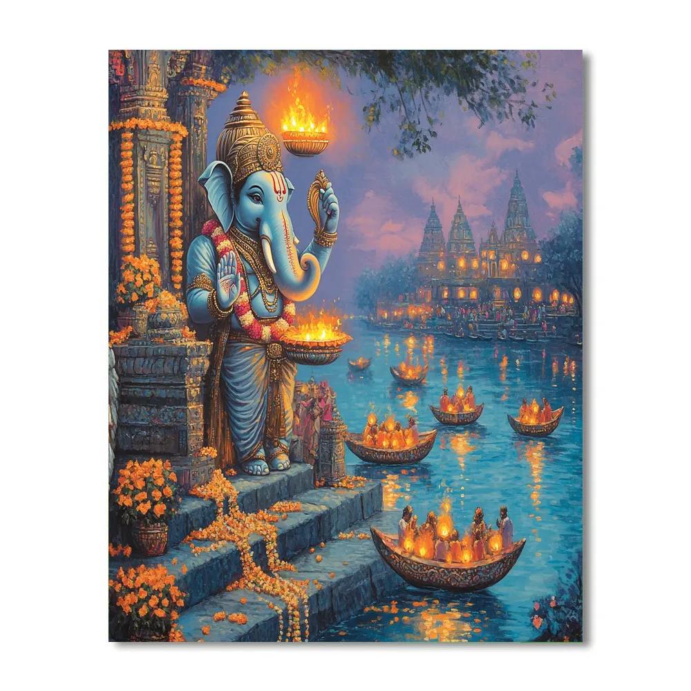 River Festival With Ganesha Lanterns paint by numbers